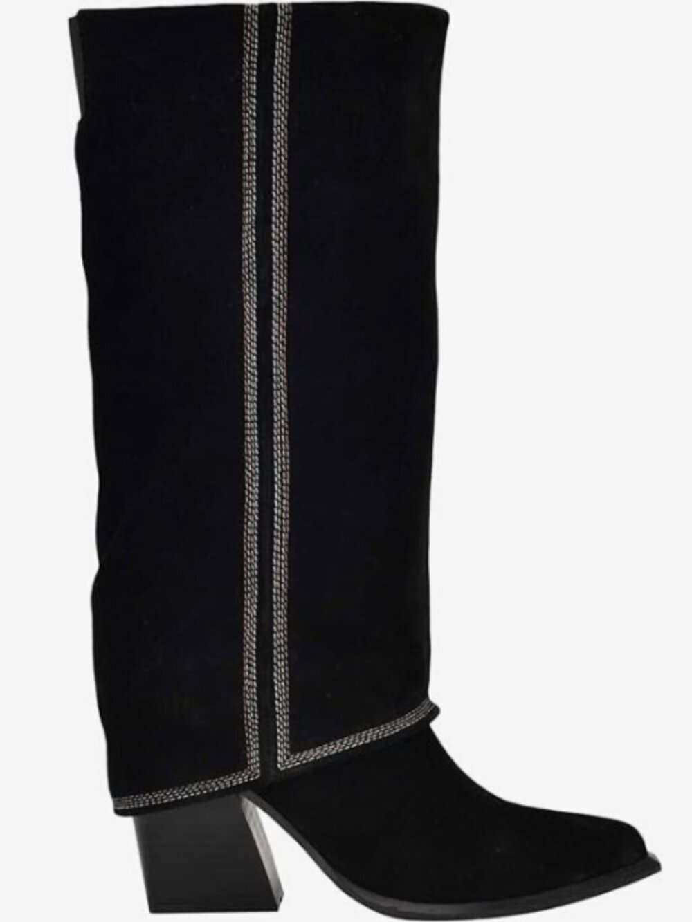 Nine West Women's Rimepy Black Suede Fold Over Knee High Cuff Pointed Toe Boots - Picture 5 of 6